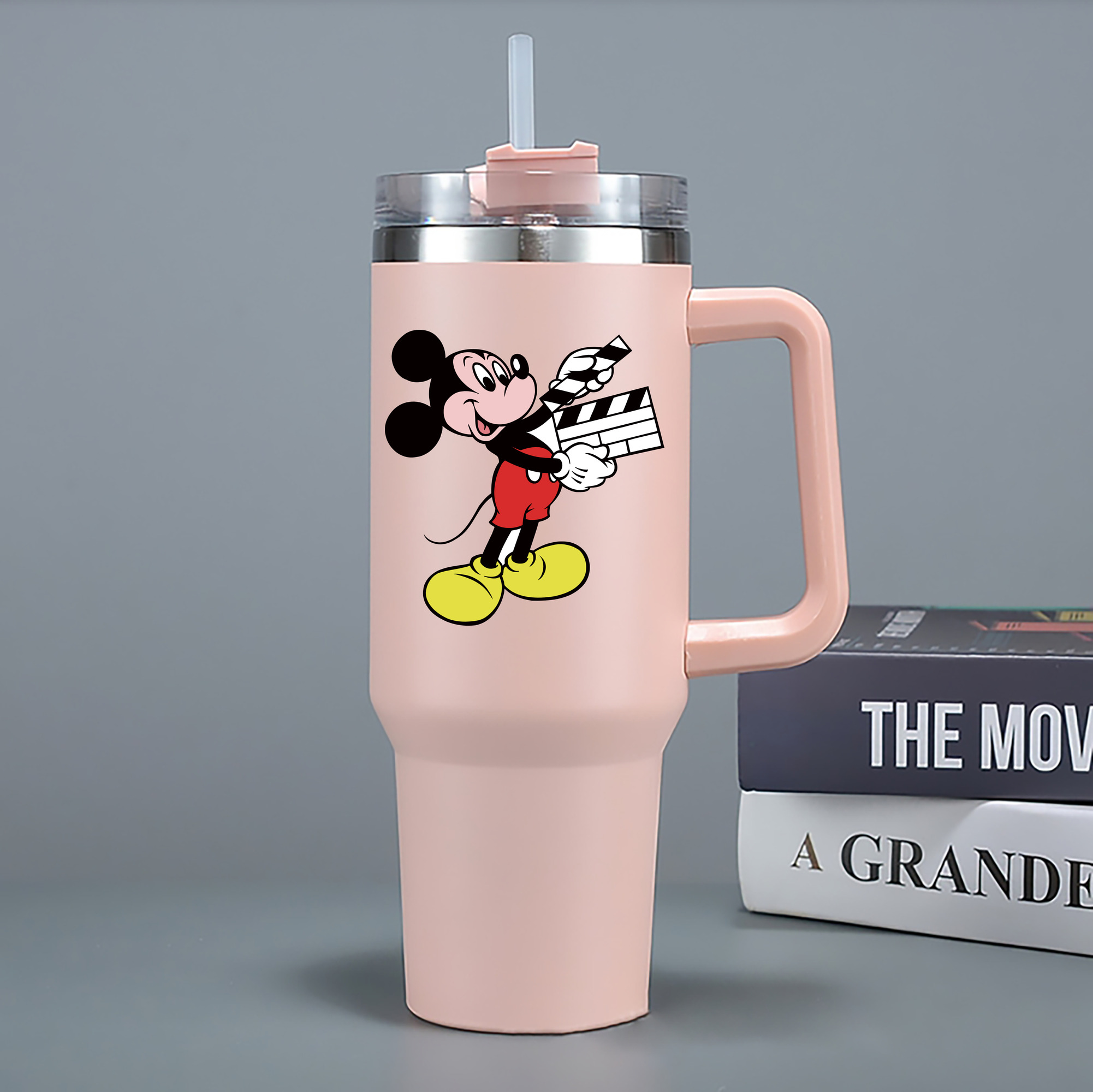 （画像用） ミッキーマウス Mickey Mouse 1200mL車用タンブラー - クリスタルステッカー（プラスチックストロー付き）